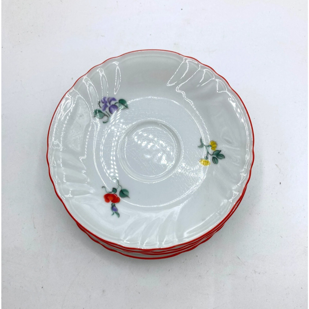 VINTAGE FITZ & FLOYD MULTI COLORED FLORAL PRINTEMPS CUP SAUCER 5" Set of 4โ